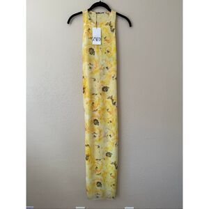 Zara Yellow Floral Mesh Midi Dress